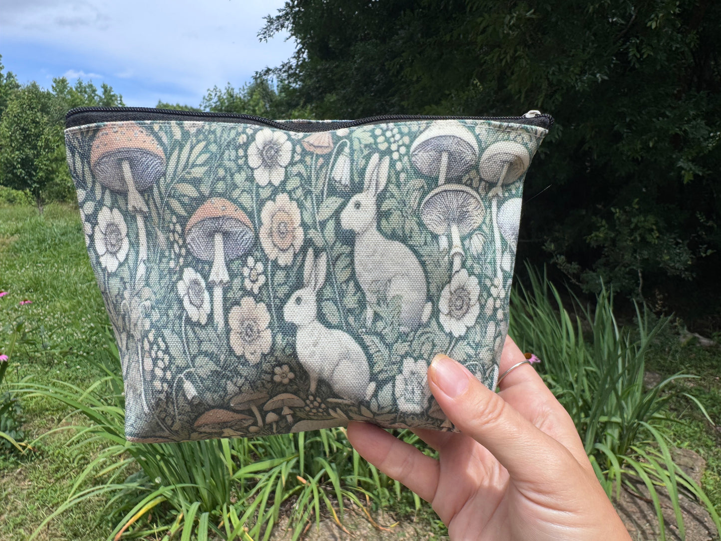 Woodland Rabbits & Mushrooms Zipper Pouch